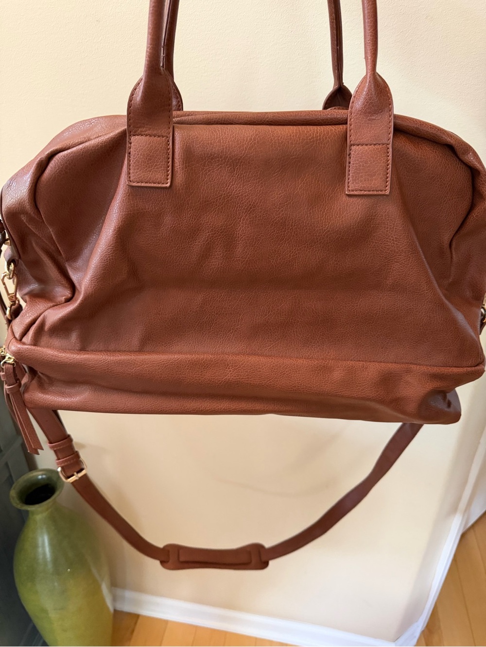 Sole Society Brown Faux Leather Weekender Travel Duffel Bag Shoe Compartment - Picture 10 of 11
